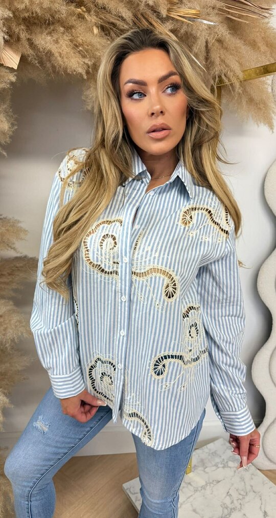 EMBROIDERY STRIPE BLOUSE 5249 BLUE