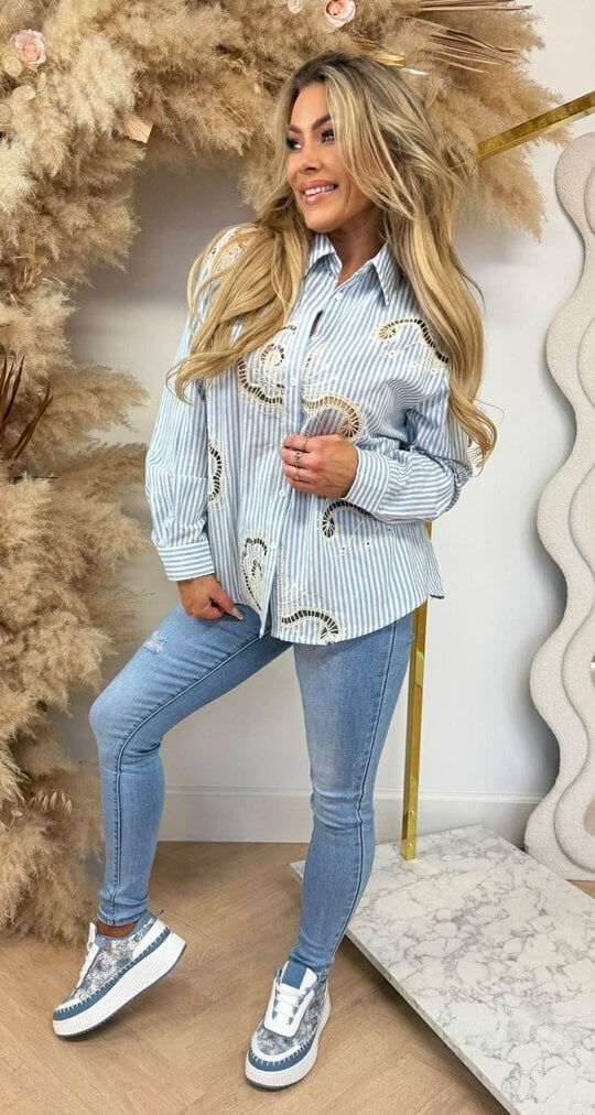 EMBROIDERY STRIPE BLOUSE 5249 BLUE