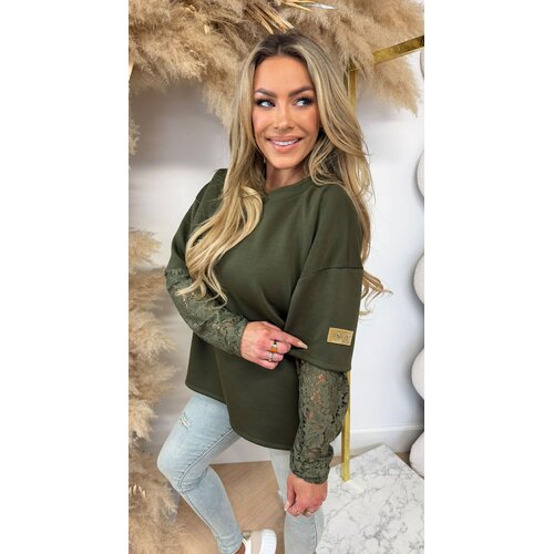 LUXURY LACE SLEEVE TOP ARMYGREEN
