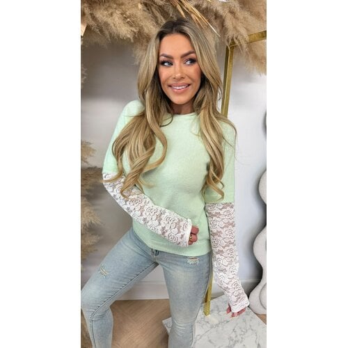 POPPY FLOWER LACE SLEEVE SWEAT MINT