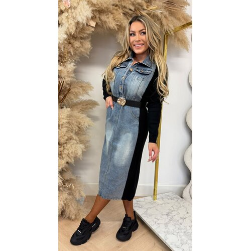 DENIM KNIT DRESS HYY519 DENIM/BLACK