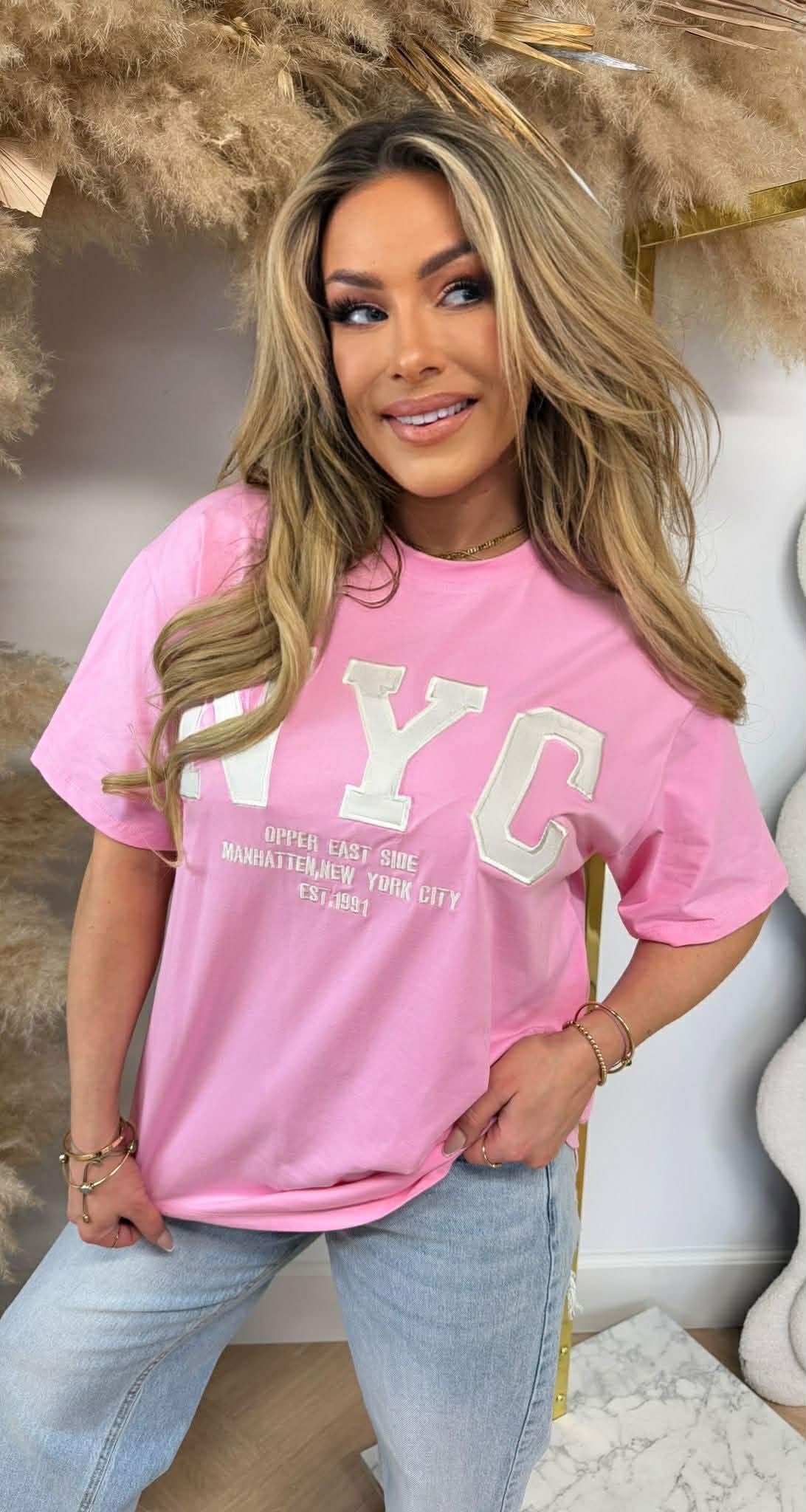 NYC OVERSIZED TEE R7456 PINK NYC OVERSIZED TEE R7456 PINK