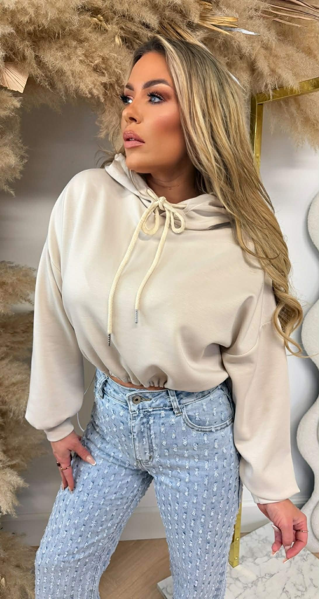 STYLE CROPPED HOODIE BEIGE
