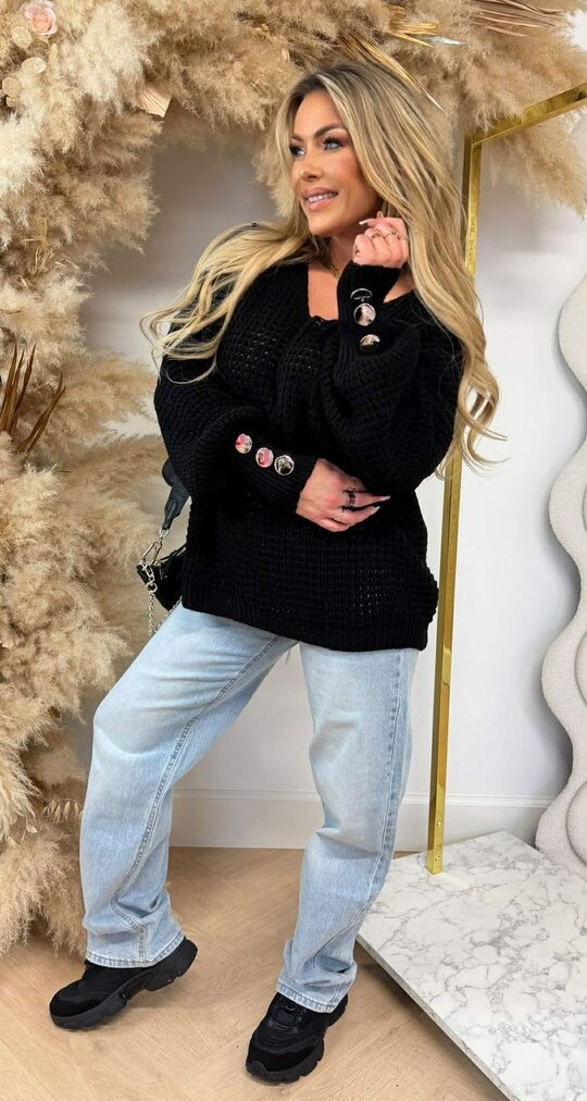 BUTTON KNITTED SWEAT BLACK