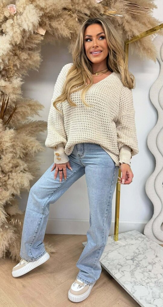 BUTTON KNITTED SWEAT LIGHTBEIGE