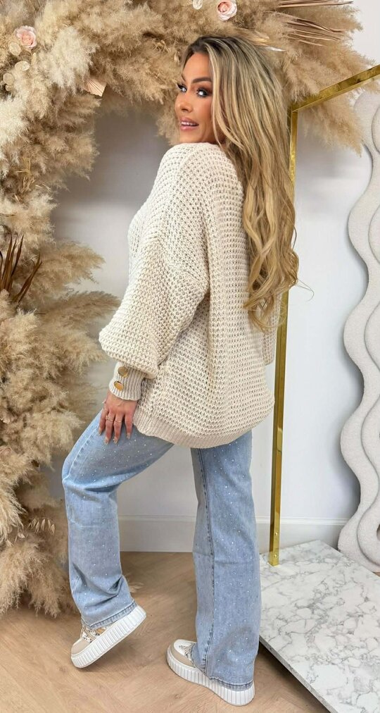 BUTTON KNITTED SWEAT LIGHTBEIGE