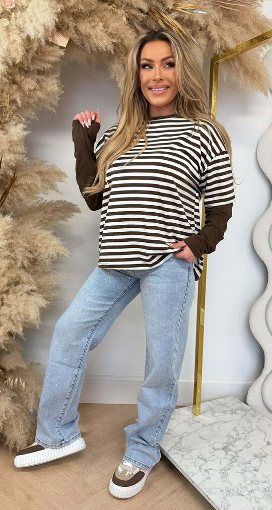 SKATER STRIPE TEE CHOCO/CREME