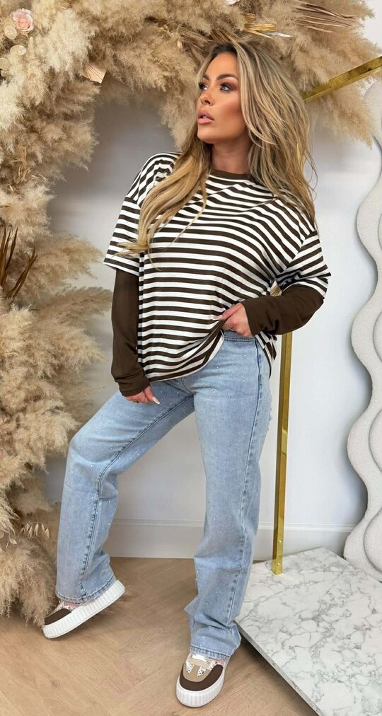 SKATER STRIPE TEE CHOCO/CREME