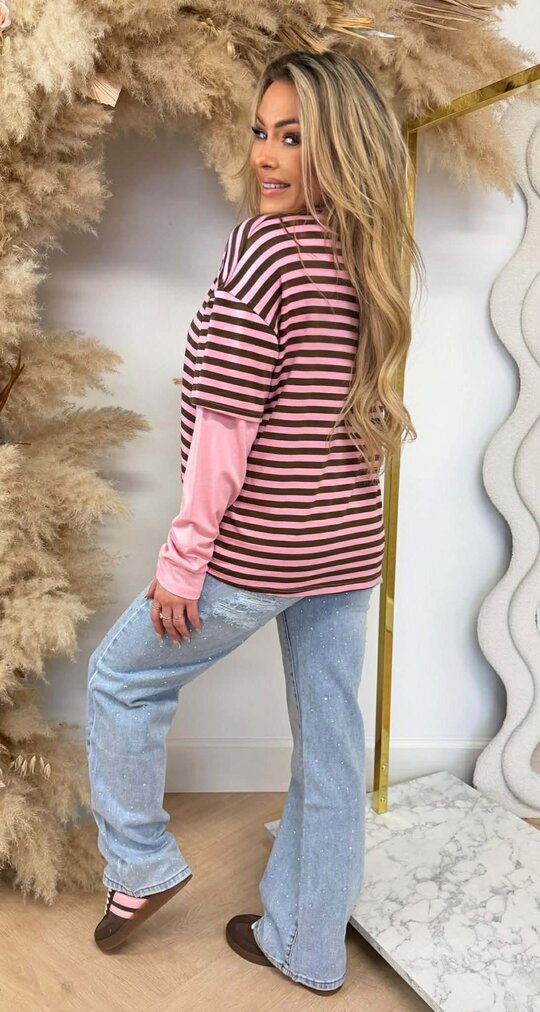 SKATER STRIPE TEE CHOCO/PINK SKATER STRIPE TEE CHOCO/PINK