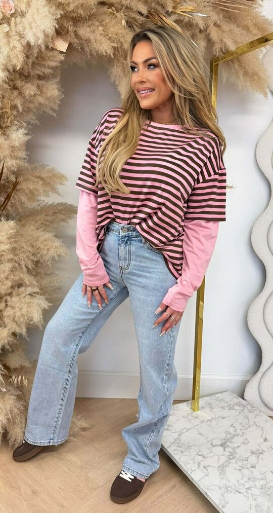 SKATER STRIPE TEE CHOCO/PINK SKATER STRIPE TEE CHOCO/PINK