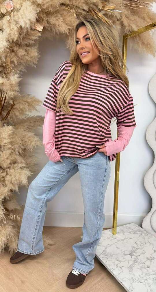 SKATER STRIPE TEE CHOCO/PINK SKATER STRIPE TEE CHOCO/PINK