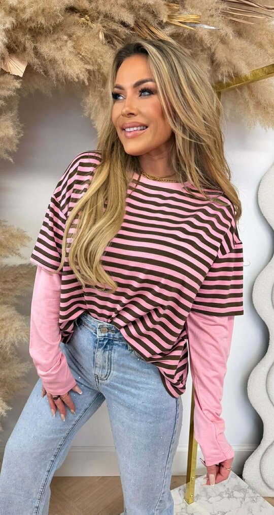 SKATER STRIPE TEE CHOCO/PINK SKATER STRIPE TEE CHOCO/PINK