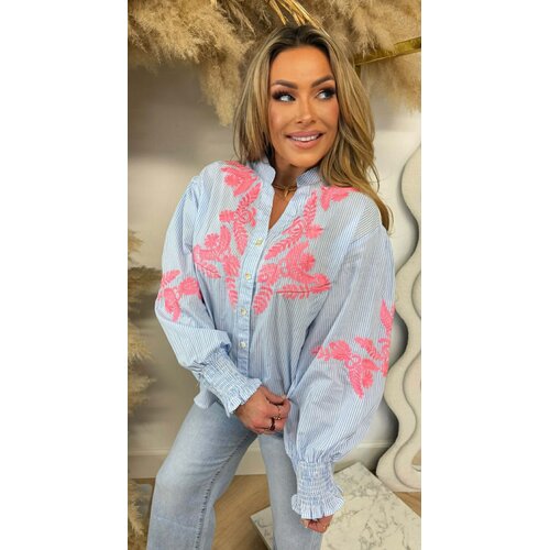 PEN STRIPE PRINT BLOUSE 356 BLUE