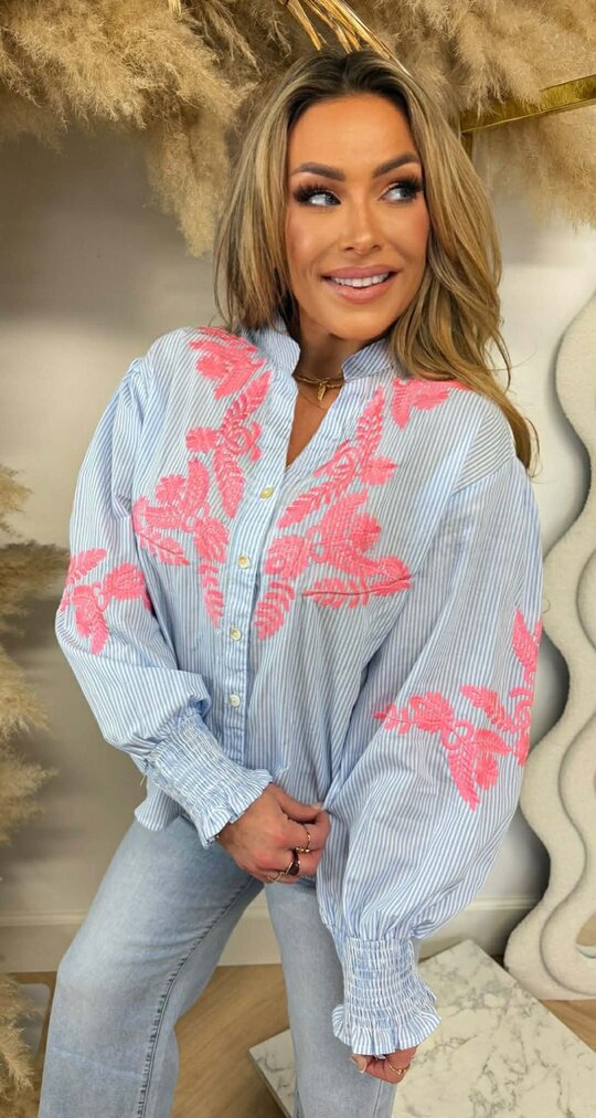 PEN STRIPE PRINT BLOUSE 356 BLUE