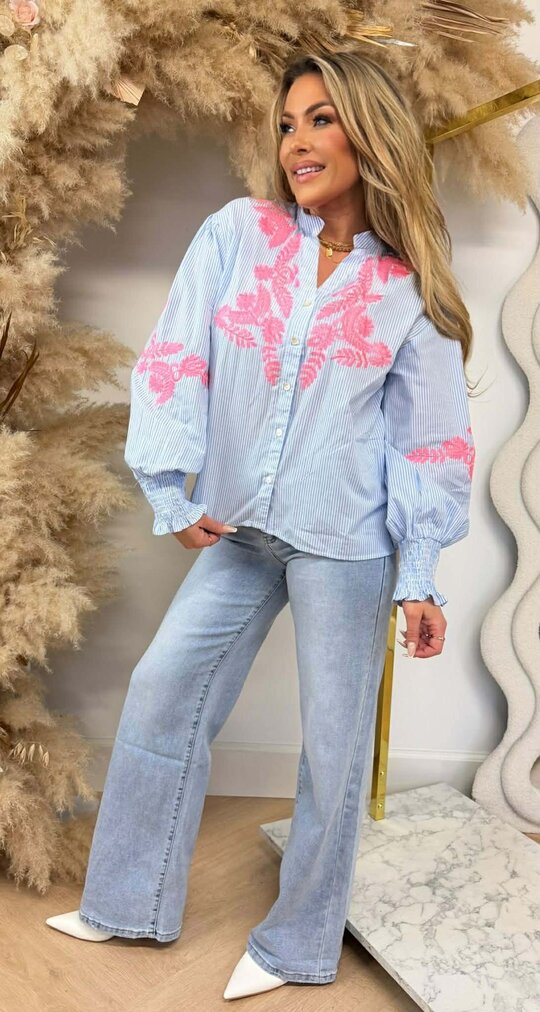 PEN STRIPE PRINT BLOUSE 356 BLUE