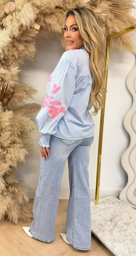 PEN STRIPE PRINT BLOUSE 356 BLUE
