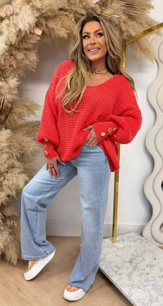 BUTTON KNITTED SWEAT CORAL