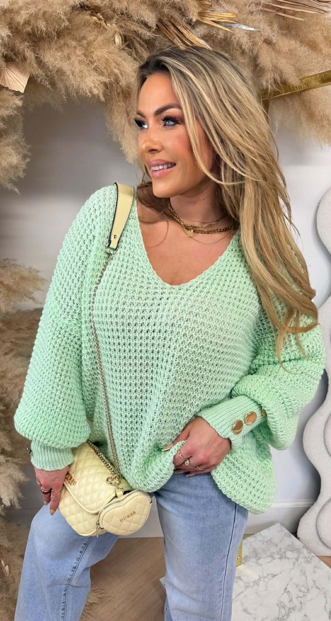 BUTTON KNITTED SWEAT MINT