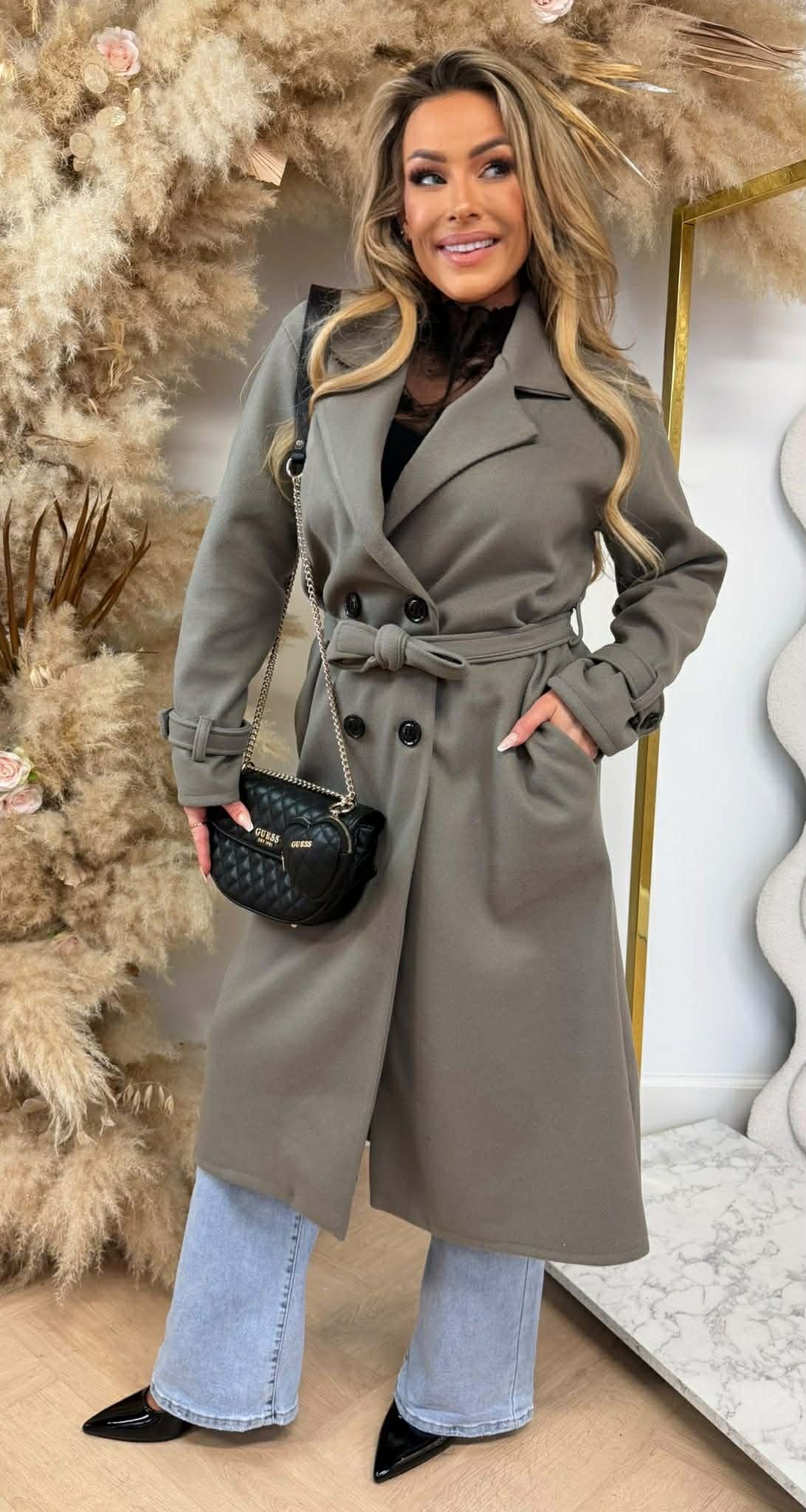 ANNA BASIC BUTTON COAT TAUPE