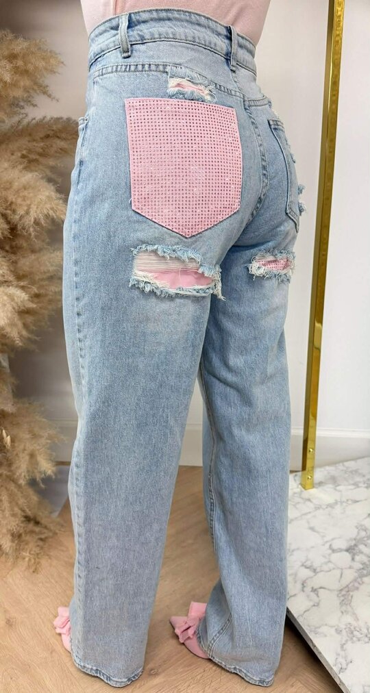 * PRE - ORDER * GLITTER POCKET PINK JEANS DENIMBLUE * PRE - ORDER * GLITTER POCKET PINK JEANS DENIMBLUE