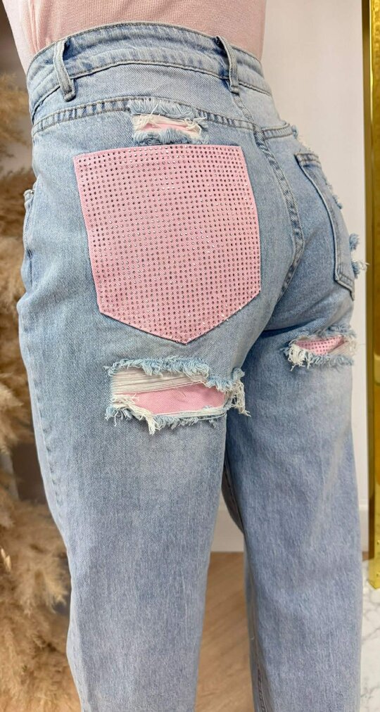* PRE - ORDER * GLITTER POCKET PINK JEANS DENIMBLUE * PRE - ORDER * GLITTER POCKET PINK JEANS DENIMBLUE