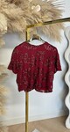FLORAL SEQUIN MESH TOP BORDEAUX