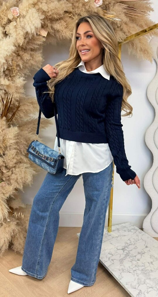 KABEL BLOUSE SWEAT 2554 NAVY