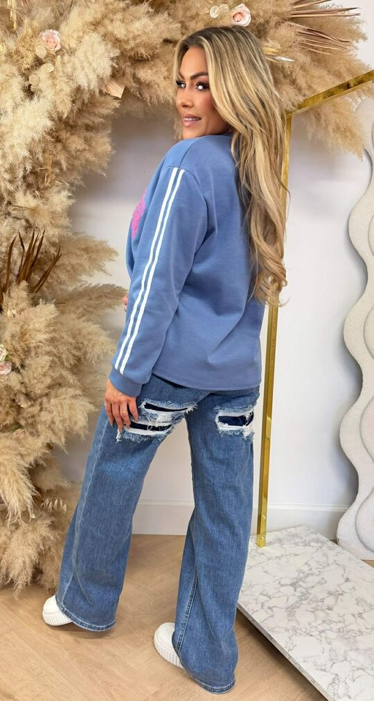 BROOKLYN NY STRIPE SWEAT DENIMBLUE