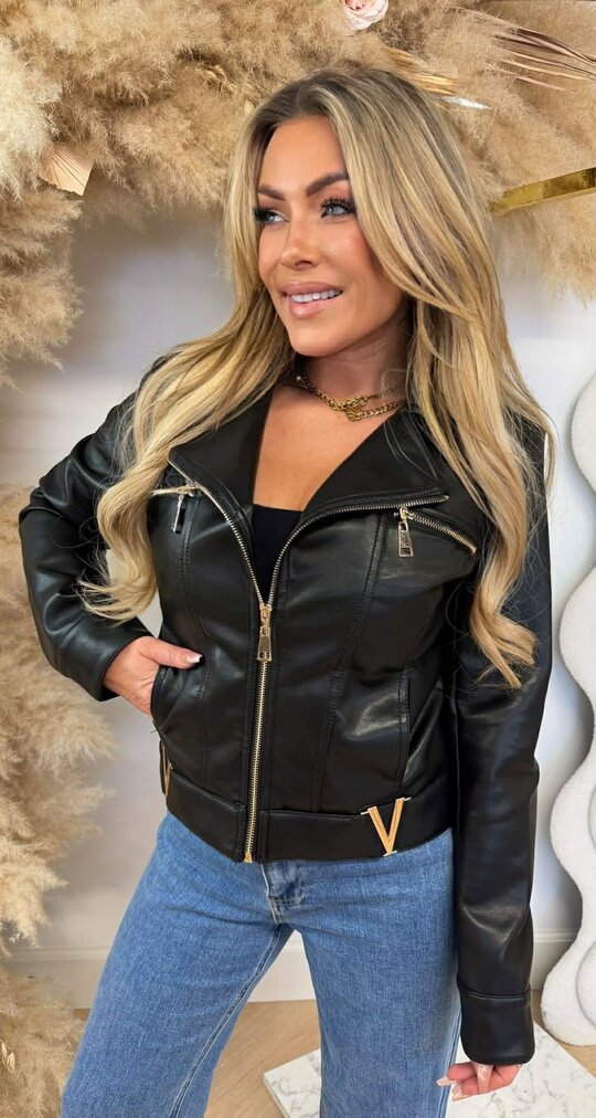 V VEGAN LEATHER LOOK JACKET 5622 BLACK