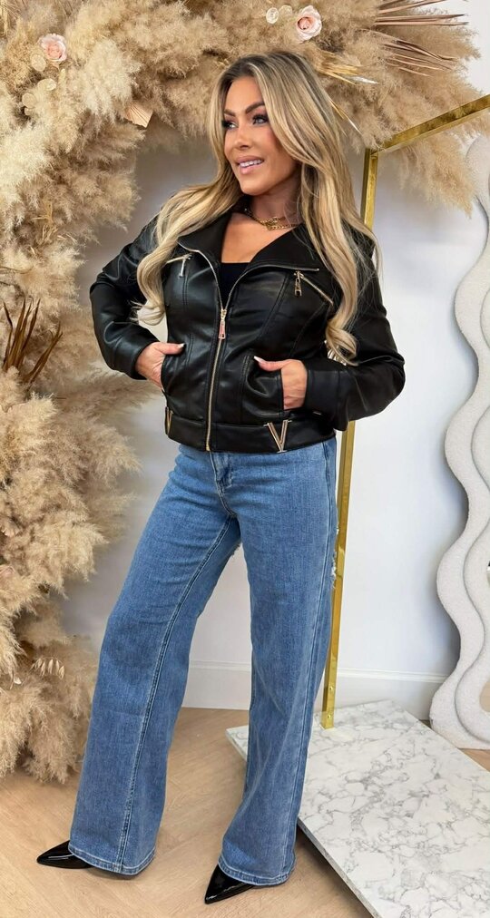 V VEGAN LEATHER LOOK JACKET 5622 BLACK