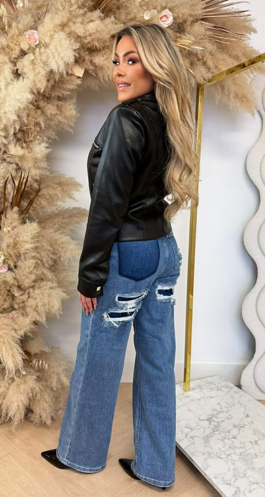 V VEGAN LEATHER LOOK JACKET 5622 BLACK