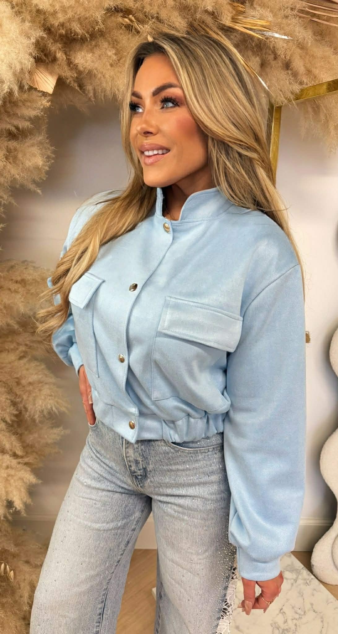 NOE SUEDE LOOK BOMBER JACKET ICEBLUE