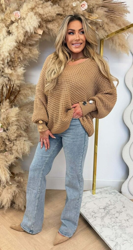 BUTTON KNITTED SWEAT CAMEL