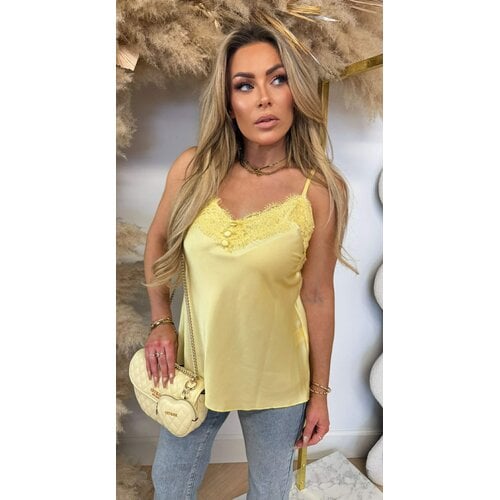 SATIN SPAGHETTI LACE TOP YELLOW