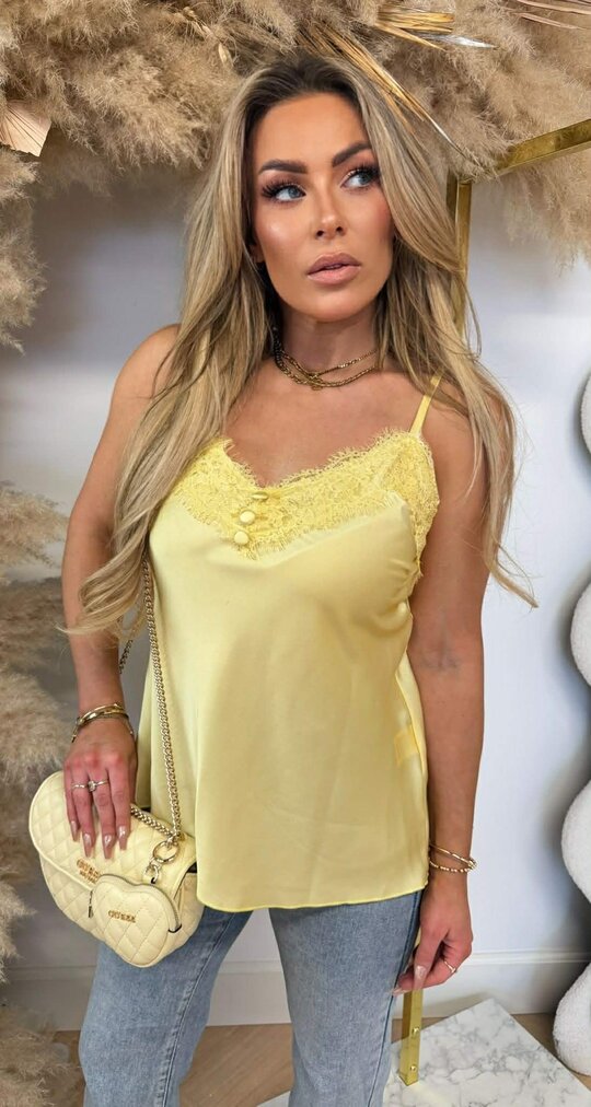 SATIN SPAGHETTI LACE TOP YELLOW