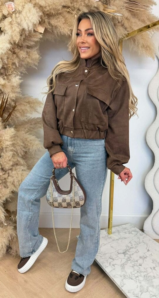 NOE SUEDE LOOK BOMBER JACKET CHOCO