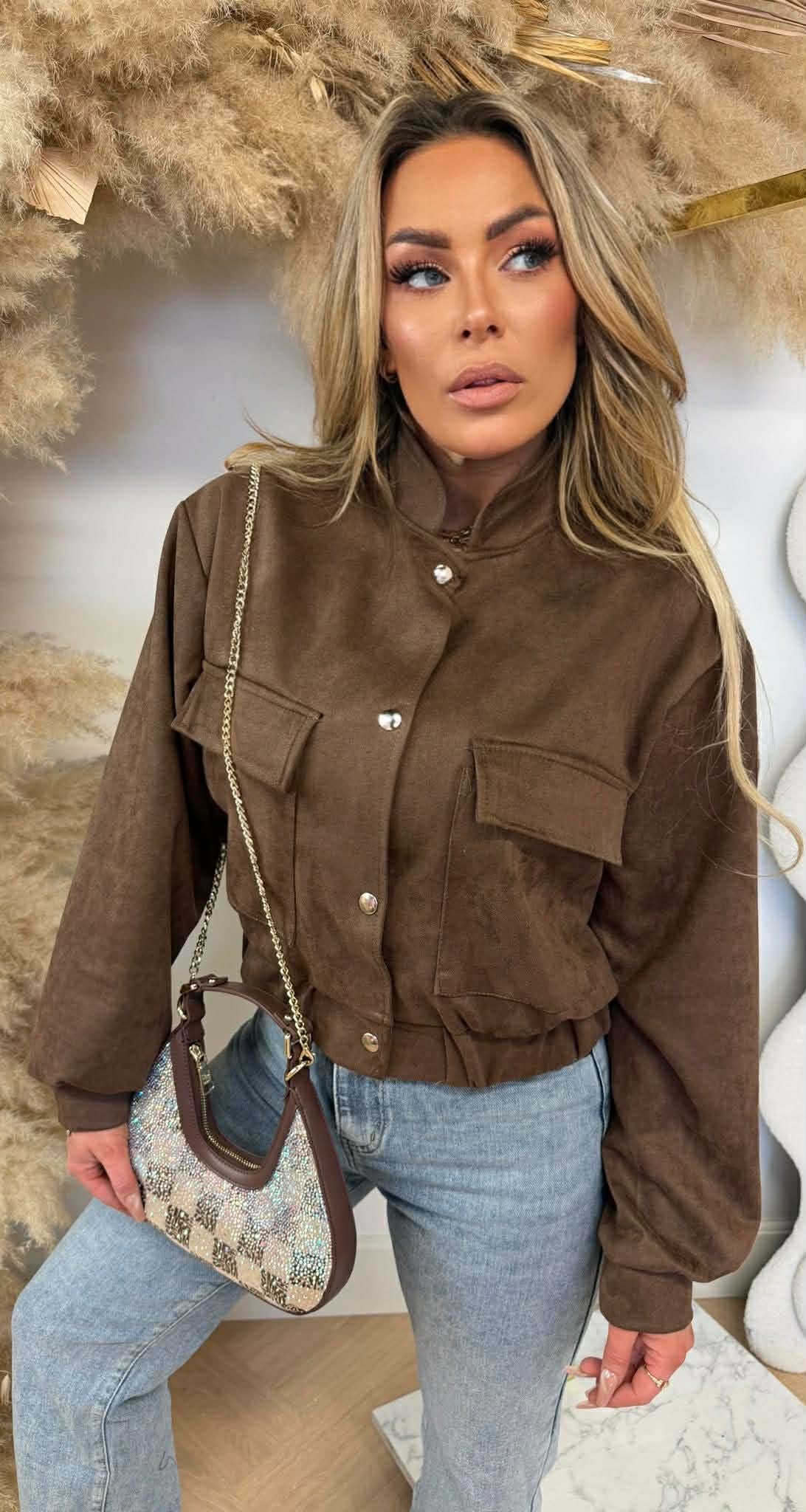 NOE SUEDE LOOK BOMBER JACKET CHOCO