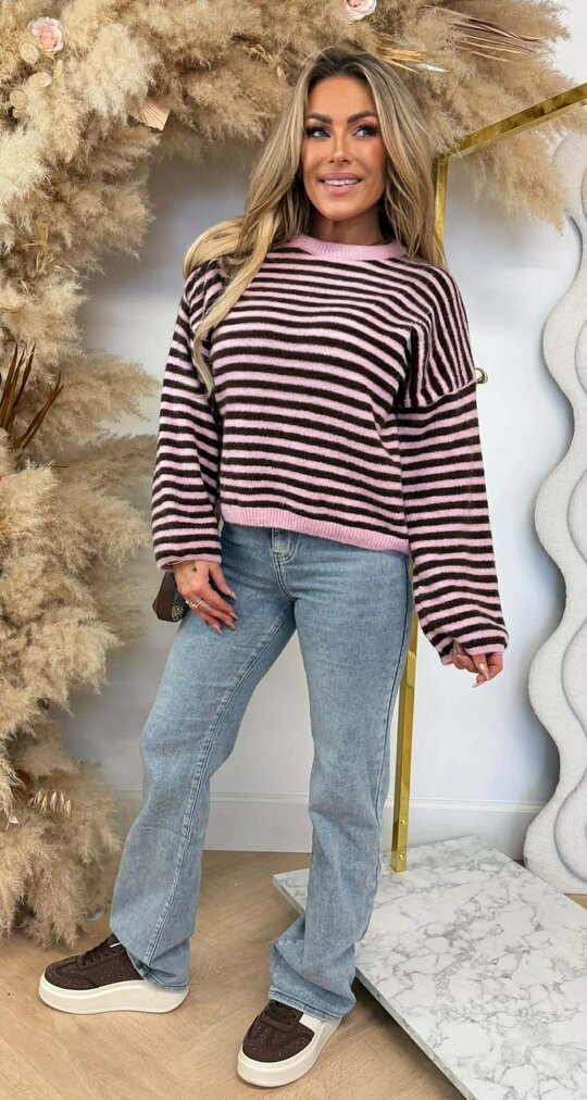 MARLEY STRIPE SWEAT CHOCO/PINK