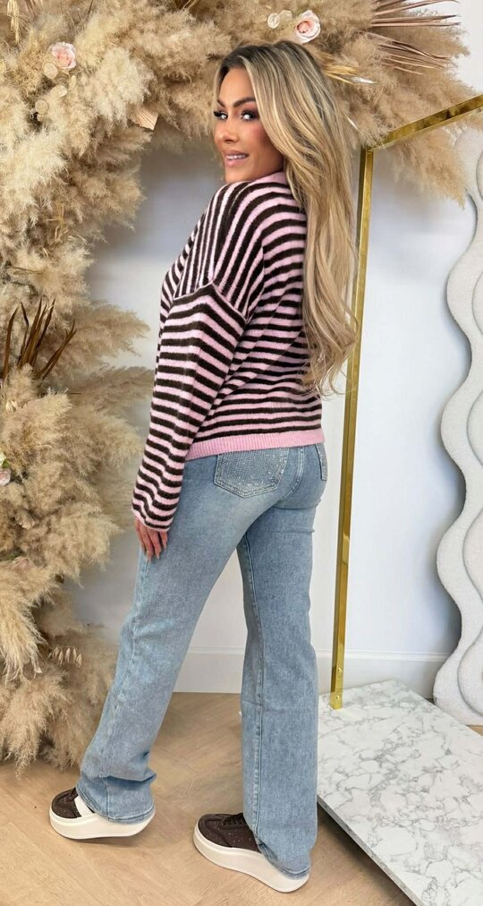 MARLEY STRIPE SWEAT CHOCO/PINK