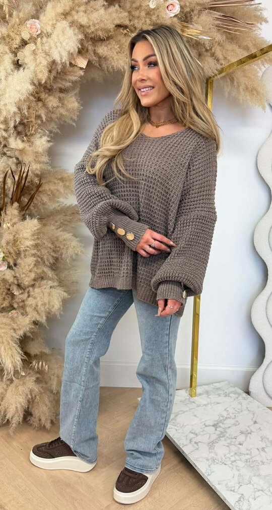 BUTTON KNITTED SWEAT TAUPE