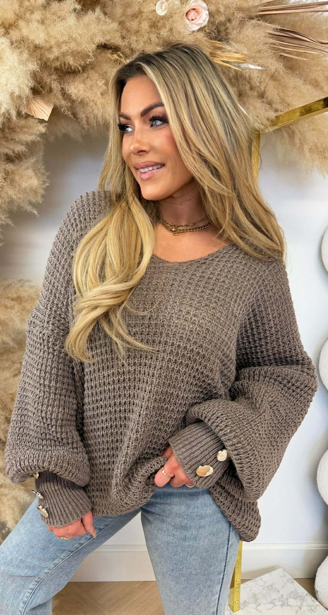 BUTTON KNITTED SWEAT TAUPE