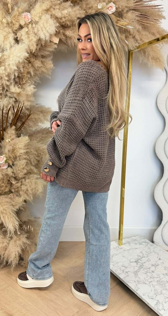 BUTTON KNITTED SWEAT TAUPE
