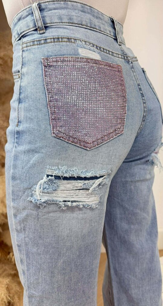 BESTSELLER SPARKLE PINK POCKET JEANS 1558 DENIMBLUE