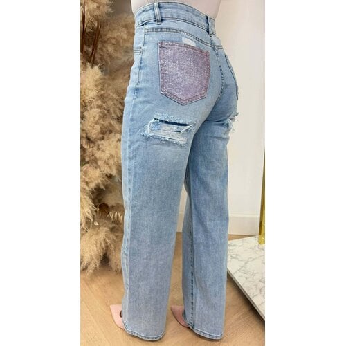 BESTSELLER SPARKLE PINK POCKET JEANS 1558 DENIMBLUE