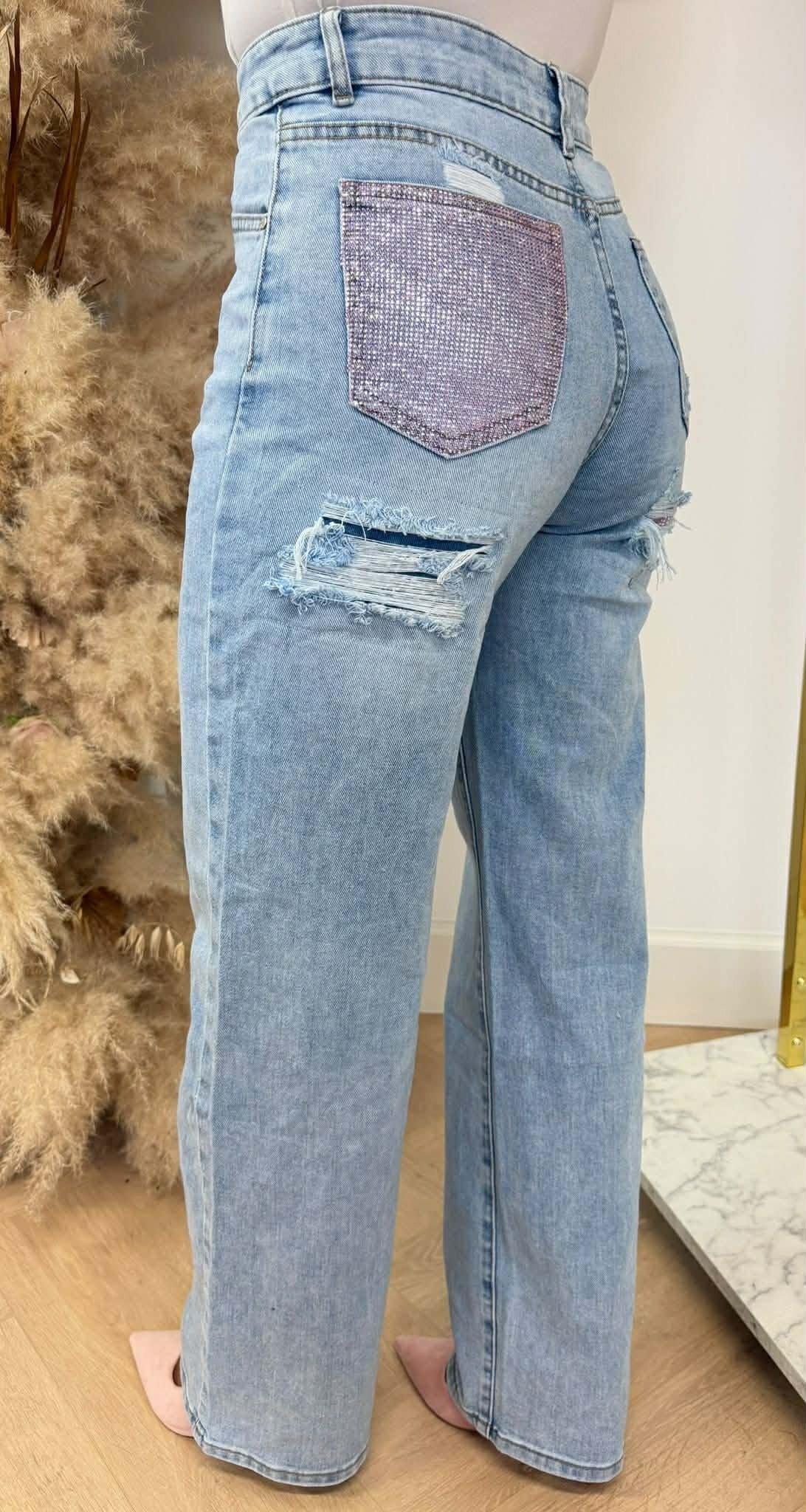 BESTSELLER SPARKLE PINK POCKET JEANS 1558 DENIMBLUE