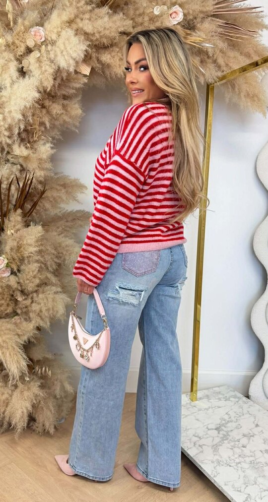 MARLEY STRIPE SWEAT RED/PINK