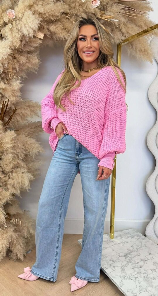 BUTTON KNITTED SWEAT PINK