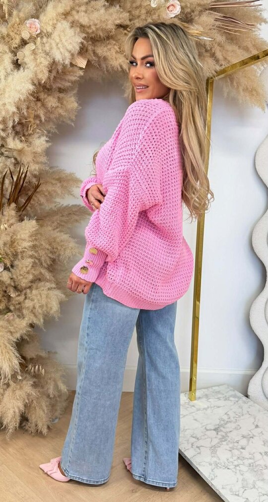 BUTTON KNITTED SWEAT PINK