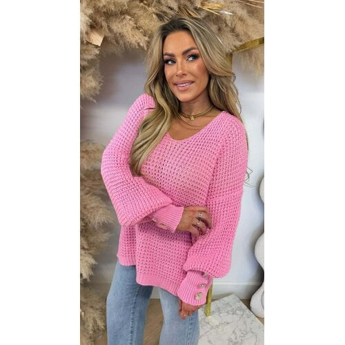 BUTTON KNITTED SWEAT PINK