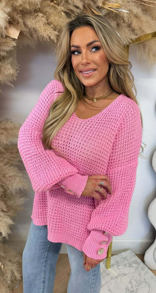 BUTTON KNITTED SWEAT PINK